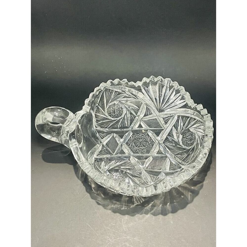 VINTAGE AMERICAN BRILLIANT CUT GLASS LEMON NAPPY DISH WITH HANDLE